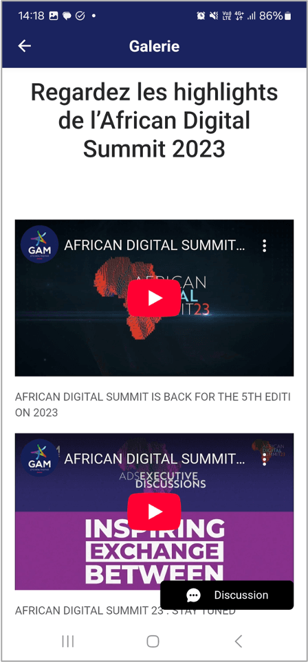 Galerie vidéo application mobile événementiel
