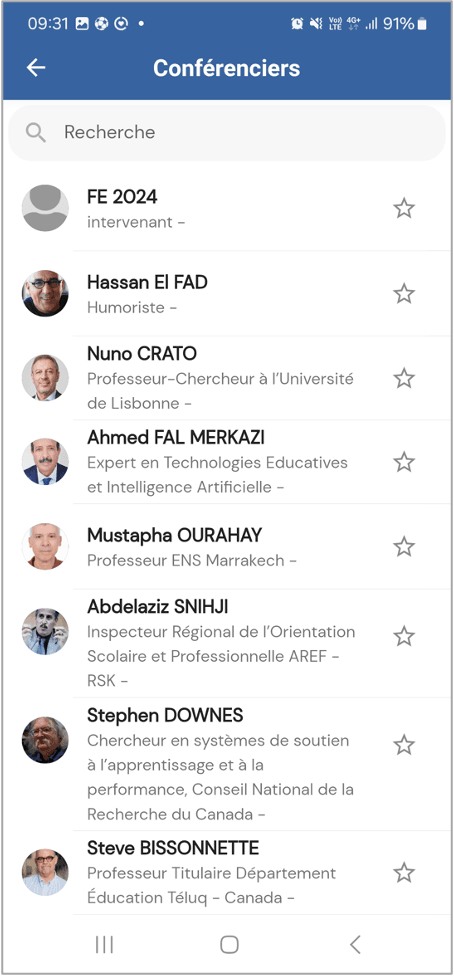 Liste intervenants application mobile visiteurs